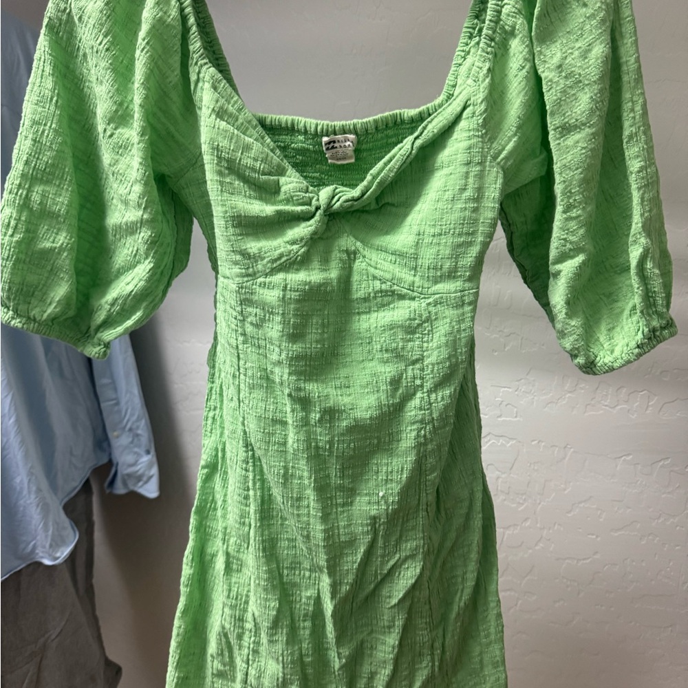 Billabong Green Textured Puff Sleeve Dress